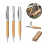 Penna a sfera in metallo e bambù con custodia