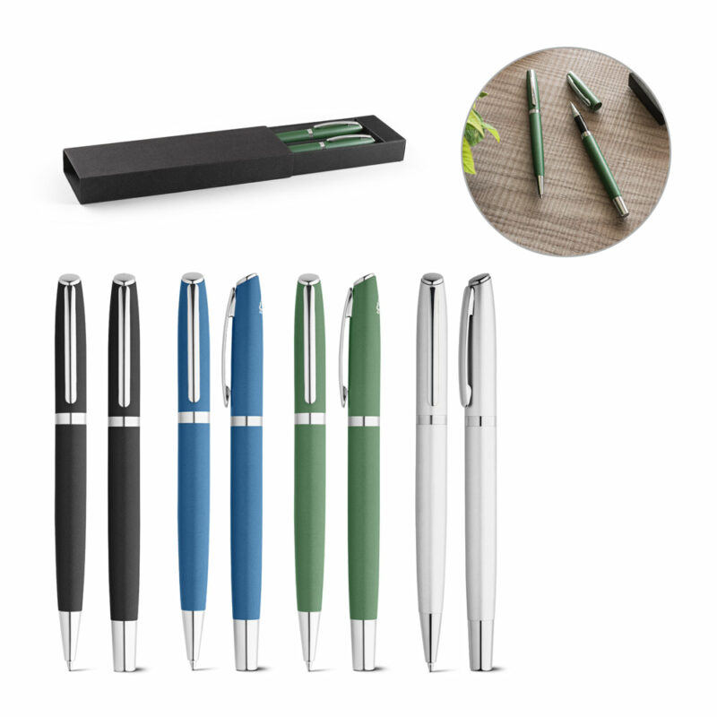 Set penna roller e penna a sfera con corpo in alluminio riciclato