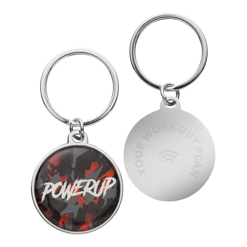 Portachiavi NFC di forma rotonda in ferro, in doming